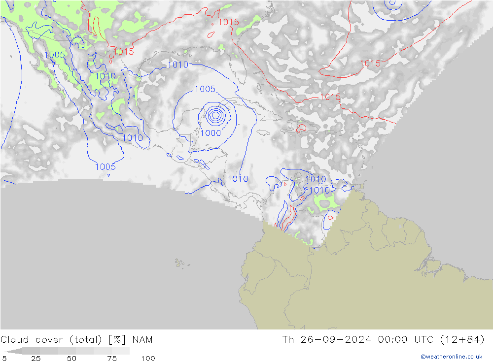 nuvens (total) NAM Qui 26.09.2024 00 UTC