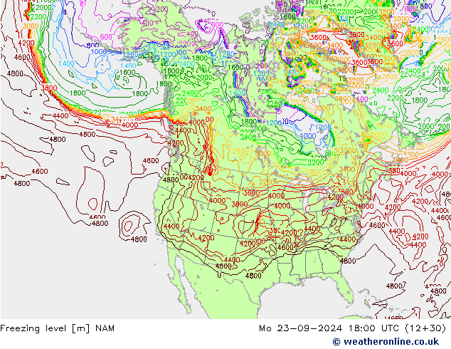 Freezing level NAM  23.09.2024 18 UTC