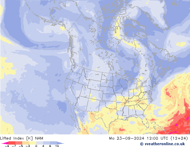 Lifted Index NAM Mo 23.09.2024 12 UTC