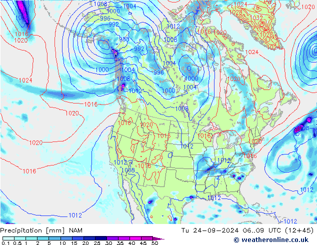 Precipitation NAM Tu 24.09.2024 09 UTC