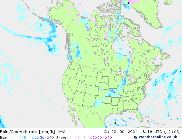 Rain/Snowfall rate NAM dom 22.09.2024 18 UTC