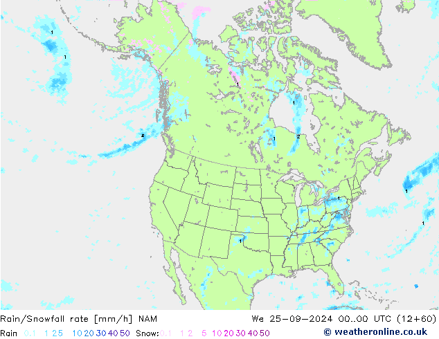 Rain/Snowfall rate NAM We 25.09.2024 00 UTC