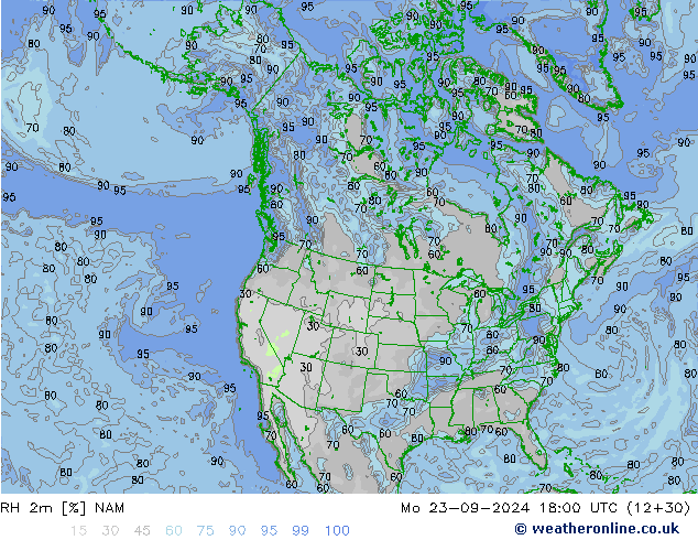 RH 2m NAM Mo 23.09.2024 18 UTC