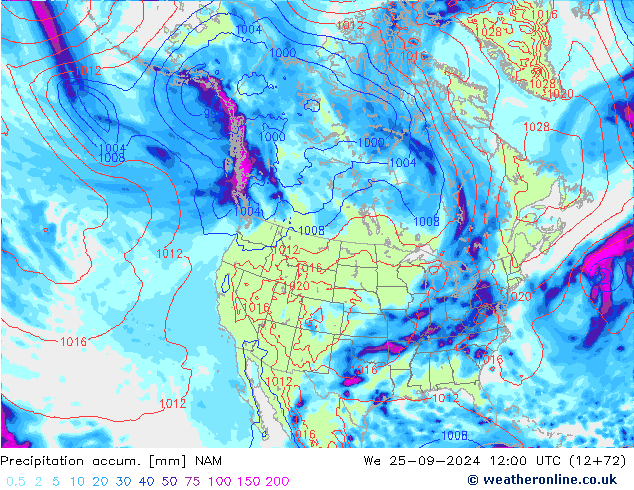 Nied. akkumuliert NAM Mi 25.09.2024 12 UTC