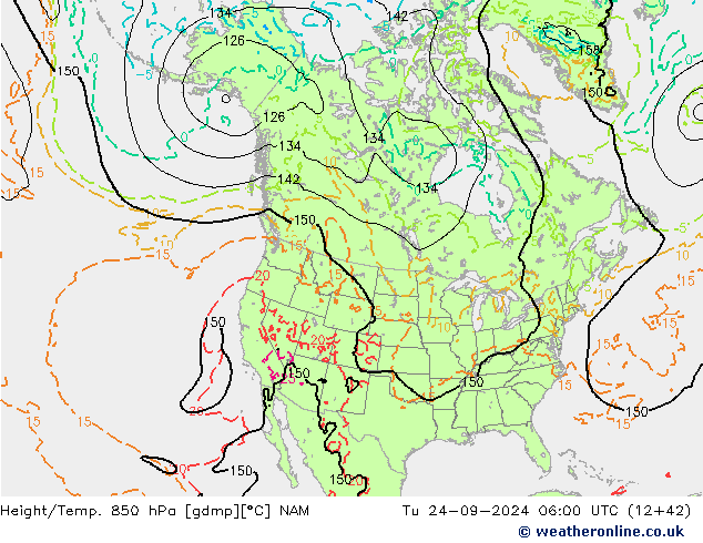 Height/Temp. 850 гПа NAM вт 24.09.2024 06 UTC