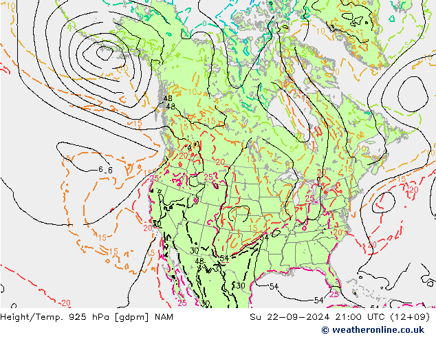 Height/Temp. 925 hPa NAM dom 22.09.2024 21 UTC