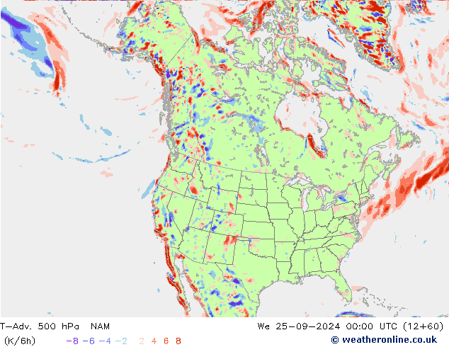 T-Adv. 500 hPa NAM Mi 25.09.2024 00 UTC