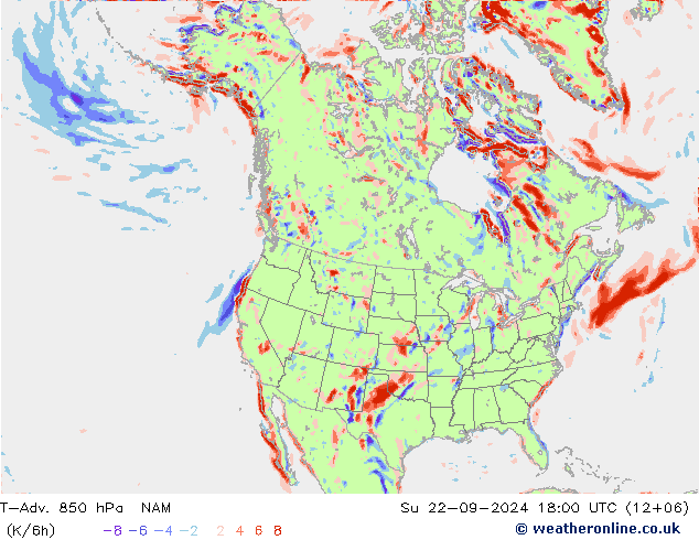 T-Adv. 850 hPa NAM Ne 22.09.2024 18 UTC