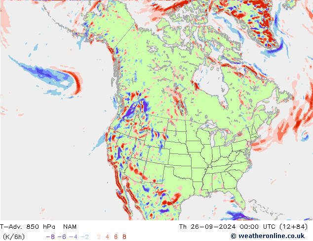 T-Adv. 850 hPa NAM Th 26.09.2024 00 UTC