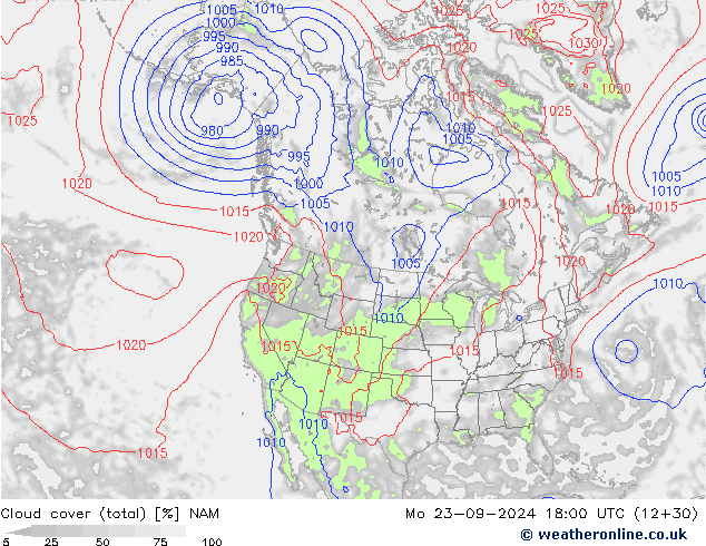 Bewolking (Totaal) NAM ma 23.09.2024 18 UTC