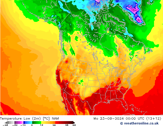 Temperature Low (2m) NAM 星期一 23.09.2024 00 UTC