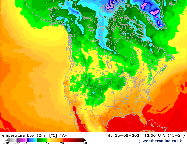 Temperature Low (2m) NAM 星期一 23.09.2024 12 UTC