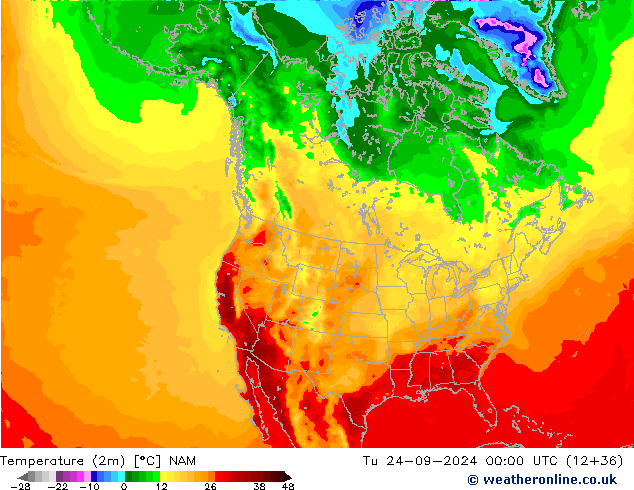 Temperature (2m) NAM Tu 24.09.2024 00 UTC