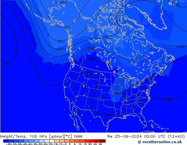 Height/Temp. 100 hPa NAM Mi 25.09.2024 00 UTC