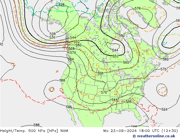 Height/Temp. 500 hPa NAM Mo 23.09.2024 18 UTC