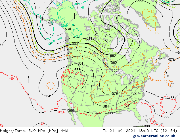 Height/Temp. 500 hPa NAM Út 24.09.2024 18 UTC