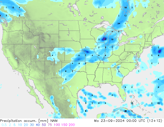 Precipitación acum. NAM lun 23.09.2024 00 UTC