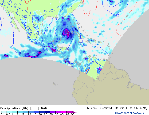 Precipitation (6h) NAM Th 26.09.2024 00 UTC