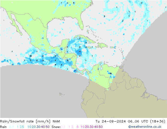 Rain/Snowfall rate NAM Tu 24.09.2024 06 UTC