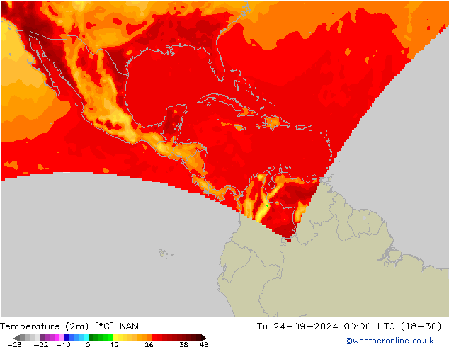 Temperature (2m) NAM Tu 24.09.2024 00 UTC