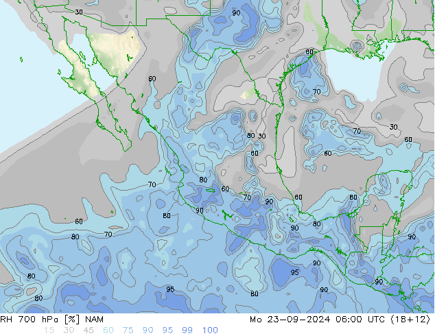 RH 700 hPa NAM  23.09.2024 06 UTC