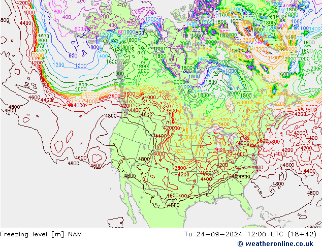 Isoterma de zero graus NAM Ter 24.09.2024 12 UTC