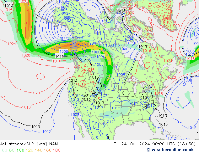 Jet stream/SLP NAM Tu 24.09.2024 00 UTC