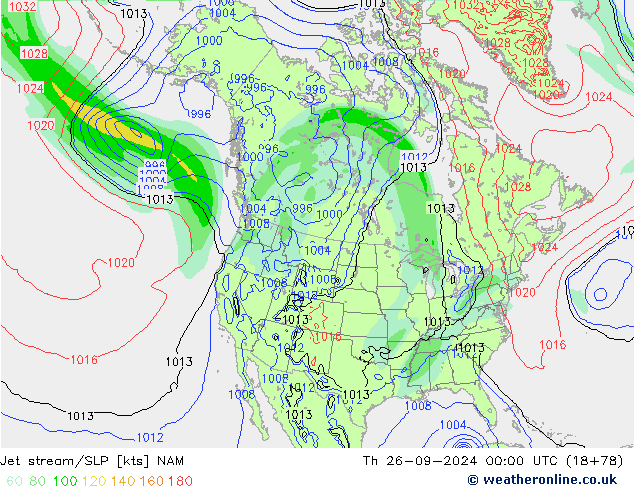 Jet stream/SLP NAM Th 26.09.2024 00 UTC