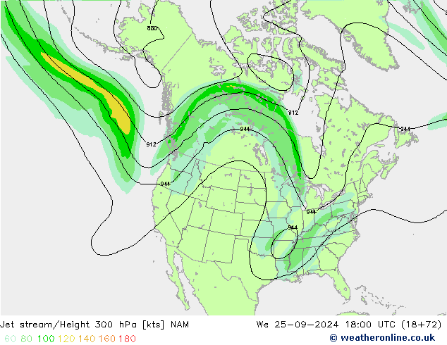 Jet stream/Height 300 hPa NAM We 25.09.2024 18 UTC