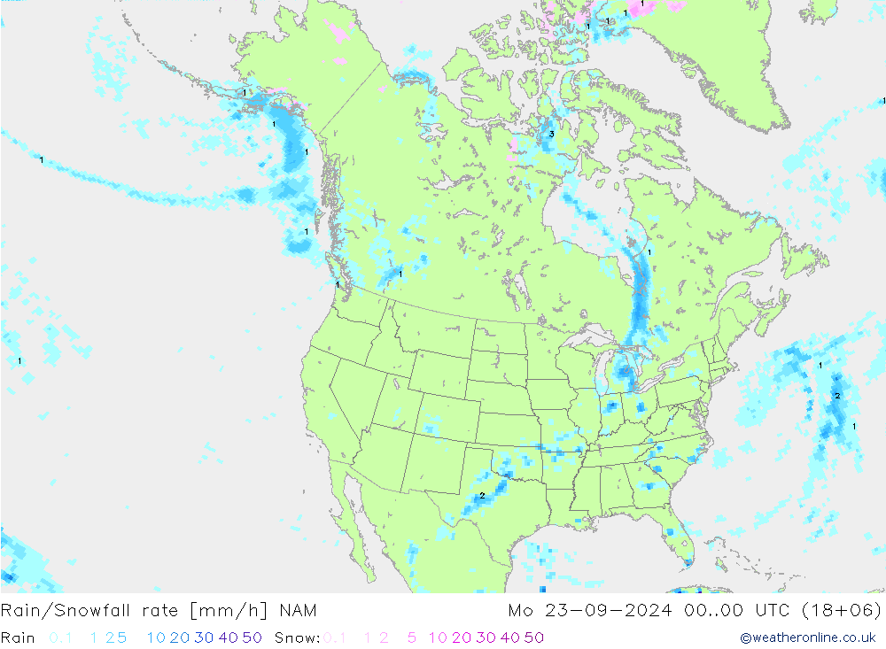 Regen/Schneefallrate NAM Mo 23.09.2024 00 UTC