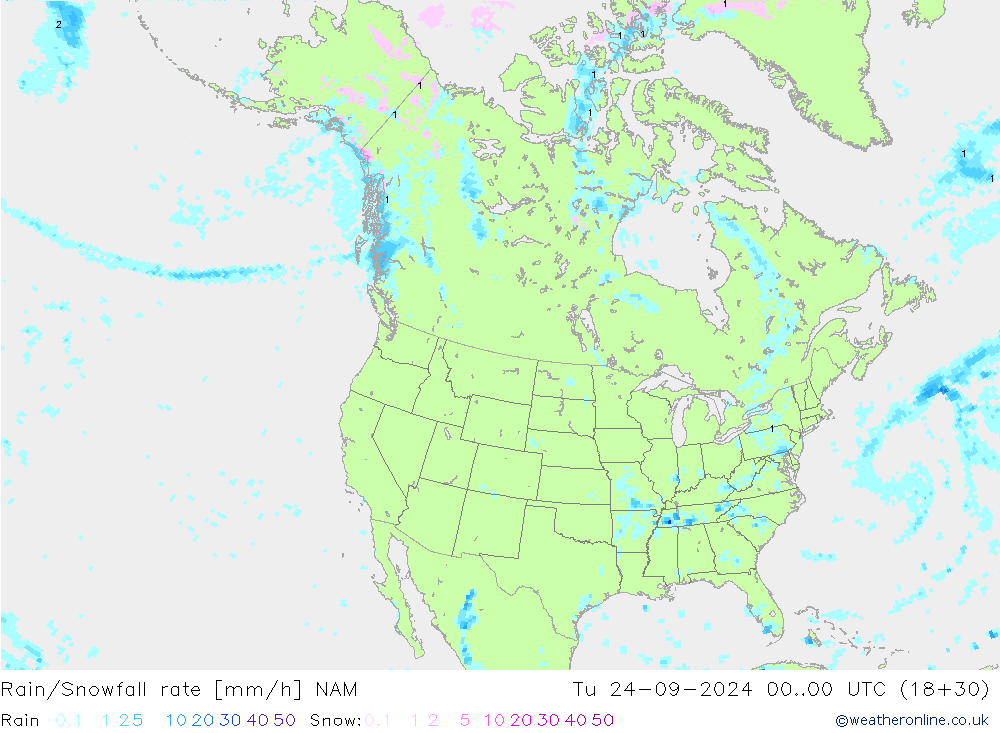 Rain/Snowfall rate NAM Tu 24.09.2024 00 UTC