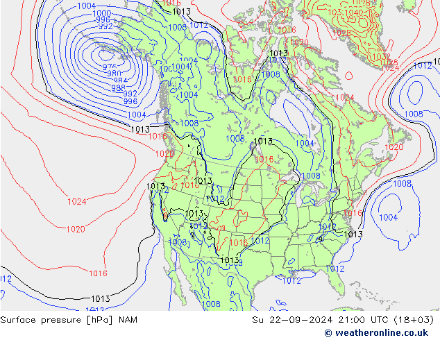 地面气压 NAM 星期日 22.09.2024 21 UTC