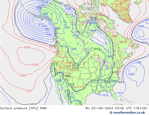 Pressione al suolo NAM lun 23.09.2024 03 UTC