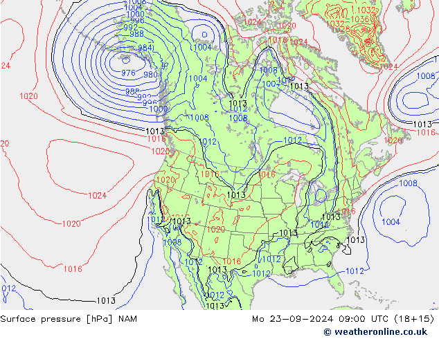 pressão do solo NAM Seg 23.09.2024 09 UTC