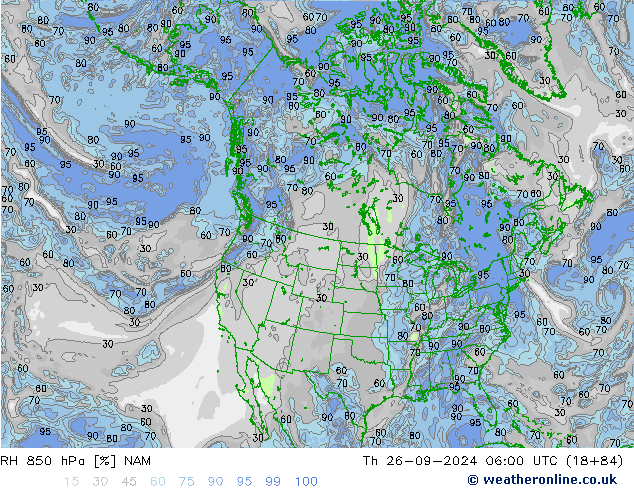 RH 850 гПа NAM чт 26.09.2024 06 UTC