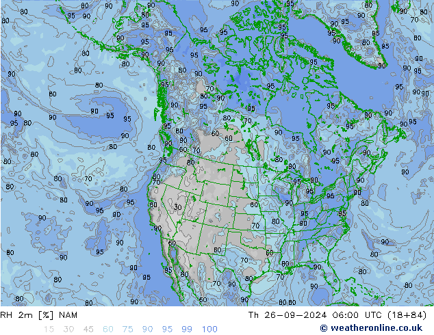 RH 2m NAM czw. 26.09.2024 06 UTC