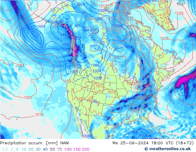 Precipitación acum. NAM mié 25.09.2024 18 UTC