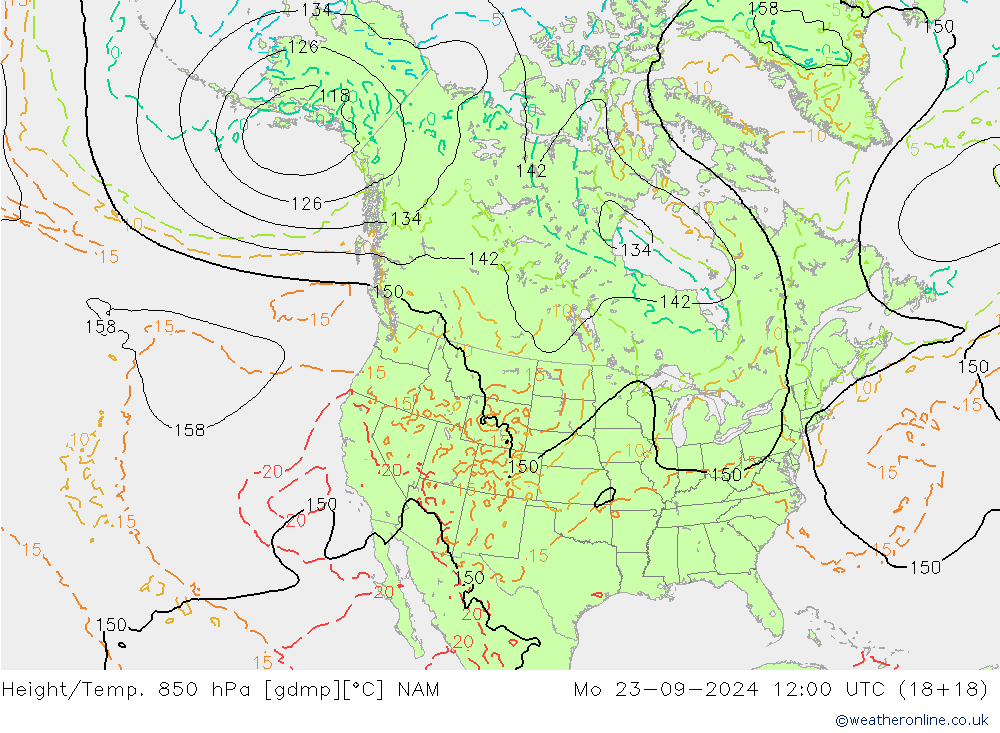 Hoogte/Temp. 850 hPa NAM ma 23.09.2024 12 UTC