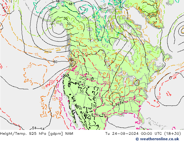 Height/Temp. 925 hPa NAM  24.09.2024 00 UTC