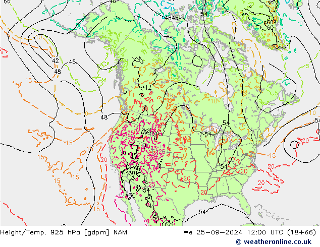 Height/Temp. 925 hPa NAM We 25.09.2024 12 UTC