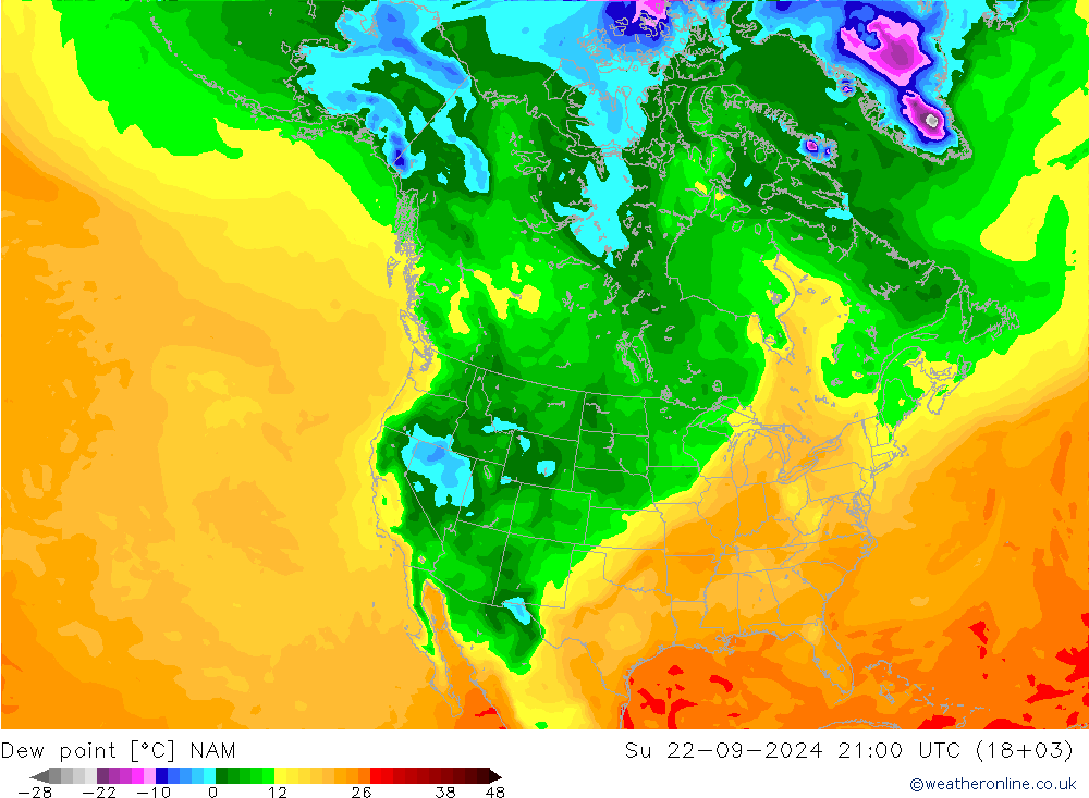 Punto de rocío NAM dom 22.09.2024 21 UTC