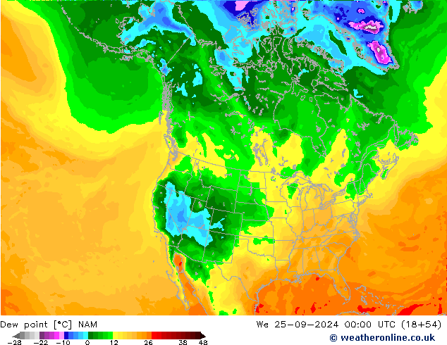 Punto di rugiada NAM mer 25.09.2024 00 UTC