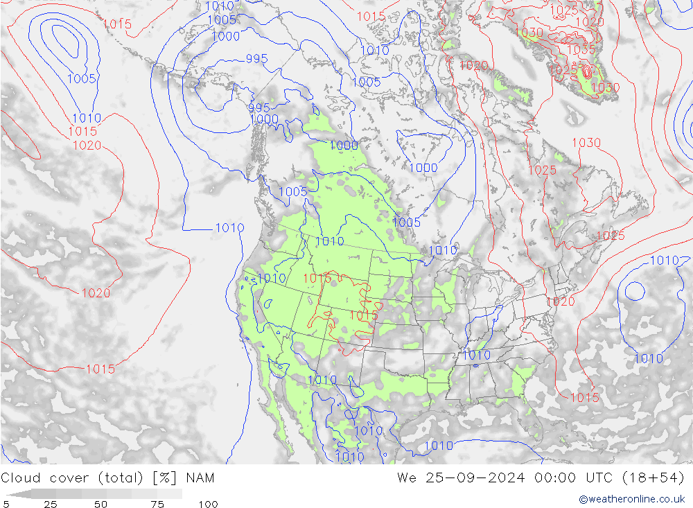 Bewolking (Totaal) NAM wo 25.09.2024 00 UTC