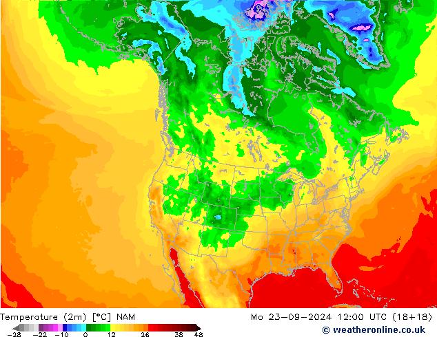 Temperatuurkaart (2m) NAM ma 23.09.2024 12 UTC