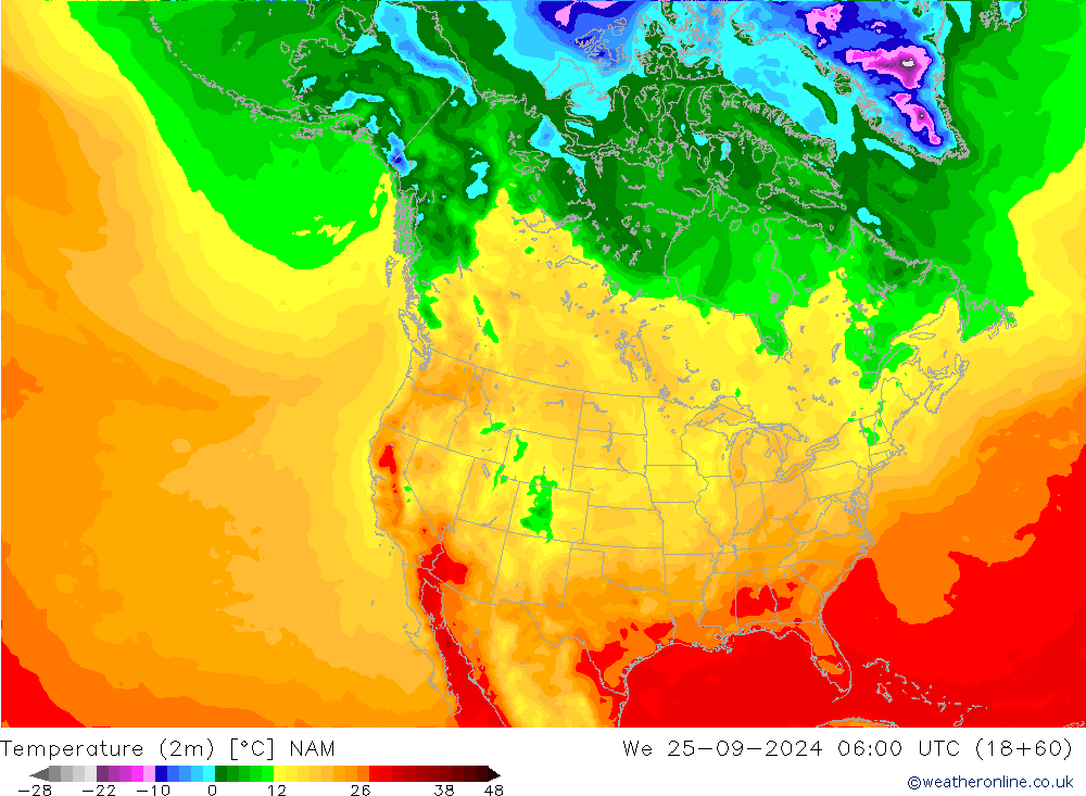 Temperature (2m) NAM We 25.09.2024 06 UTC