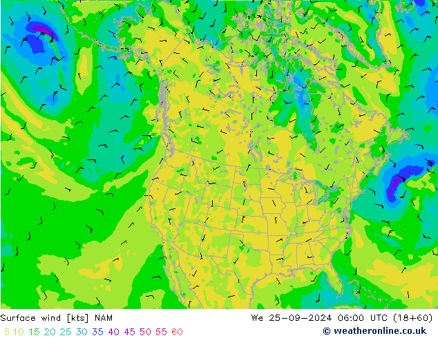 Rüzgar 10 m NAM Çar 25.09.2024 06 UTC