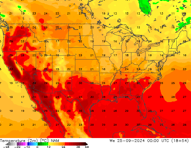 Temperatura (2m) NAM Qua 25.09.2024 00 UTC