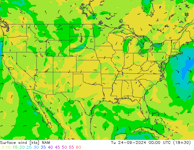 Vento 10 m NAM mar 24.09.2024 00 UTC