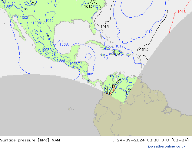 Atmosférický tlak NAM Út 24.09.2024 00 UTC