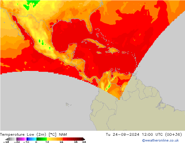 Temperature Low (2m) NAM Tu 24.09.2024 12 UTC